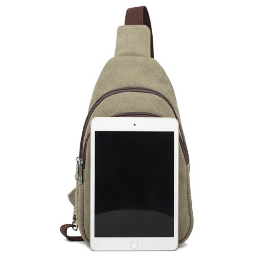 SILKAREA Canvas Sling Bag for Wome Crossbody Purse Small Sling Backpack Purse Travel Hiking Chest Bag Daypack - color: Army Green