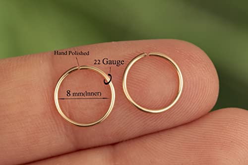 Gold Hoop Earrings Silver Hoop Earrings - Hoop Earrings For Women Two Pcs Of Thin Gold Filled Sterling Silver Hoops, Helix Hoop, Tragus Ring, Cartilage Hoop - color: Gold, style: 8mm 22 gauge / 1 pair