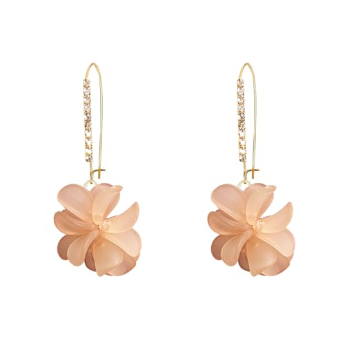 Boho Flower Dangle Earrings for Women Long Drop Resin Acrylic Tiered Petal Statement Earrings Handmade Lightweight Vintage Floral Chunky Drop Jewelry - color: Light Orange