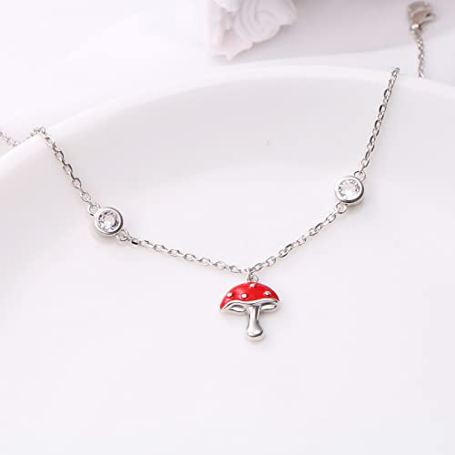 Anklets for Women S925 Sterling Silver Adjustable Beach Foot Ankle Bracelet Jewelry Gifts - style: Red Mushroom