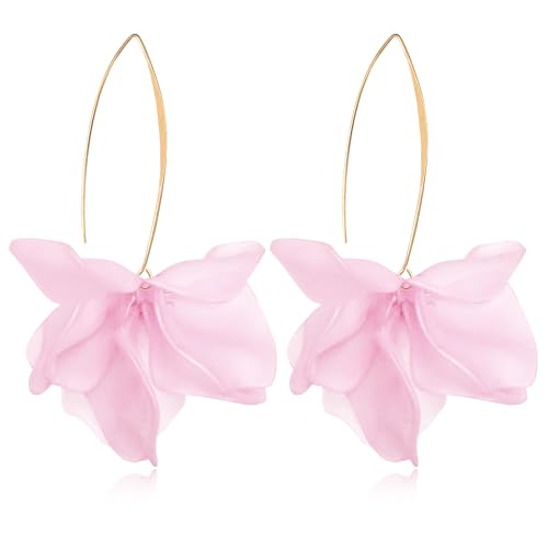 Exaggerated Bohemian Resin Rose Flower Petal Dangle Drop Earrings Long Acrylic Tiered Floral Tassel Earring for Women - color: Pink