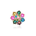 Flower Shape Crystal Cocktail Stretch Ring Party Prom Floral Statement Elastic Ring for Women - color: 2RI255-multicolor-gold tone