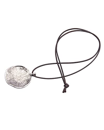 PU Leather Necklace Vintage Boho Style Multilayer Pendant Long Sweater Necklace Jewelry for Women Men with Adjustable Leather Cord - color: Black/Silver