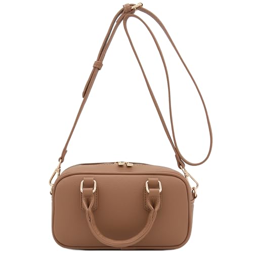 FashionPuzzle Mini PU Leather Satchel Purse Top Handle Crossbody Bag - color: Stone