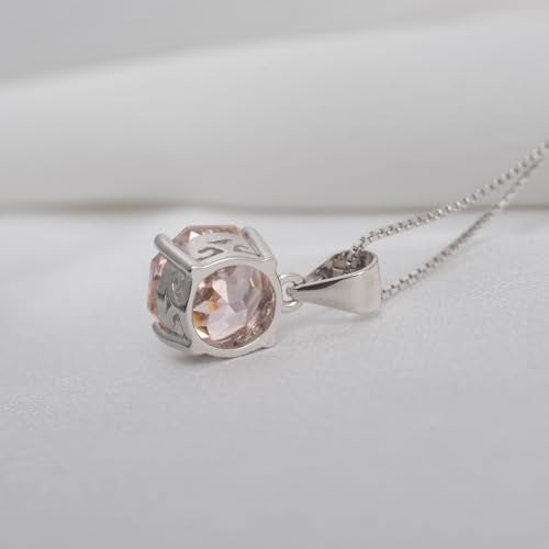 2ct Octagon Cut Morganite & Pink Cubic Zirconia Pendant Necklace - 18 inches 925 Sterling Silver Box Chain for Women, Gift Ready Jewelry