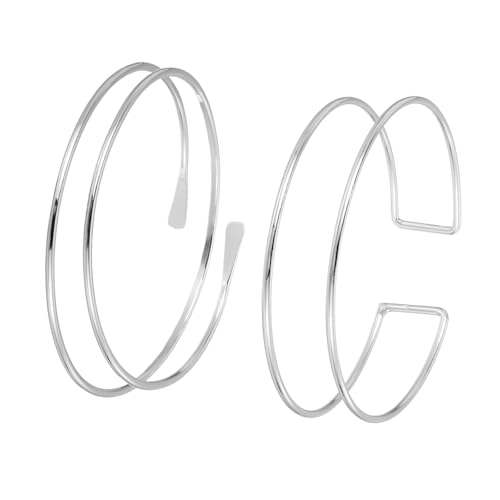 MECCANIXITY 2Pcs Arm Cuff Bracelet for Women, Upper Arm Cuffs Open Adjustable Minimalist Cuff Bangle Bracelet Set Stackable Armband - color: Silver