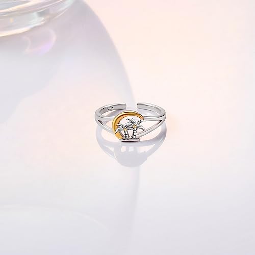 CHIC & ARTSY 925 Sterling Silver Open Toe Ring for Women - Lightweight Comfortable Yoga Toe Rings, Adjustable Stackable Toe Rings, Boho Coastal Vacation Beach Foot Jewellery - color: 3# Palm trees ring