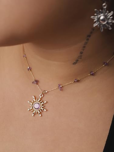 Sacina Sun Choker Necklace, Natural Crystal Necklace, Boho Hippie Jewelry, Christmas Jewelry Gift For Women - color: purple