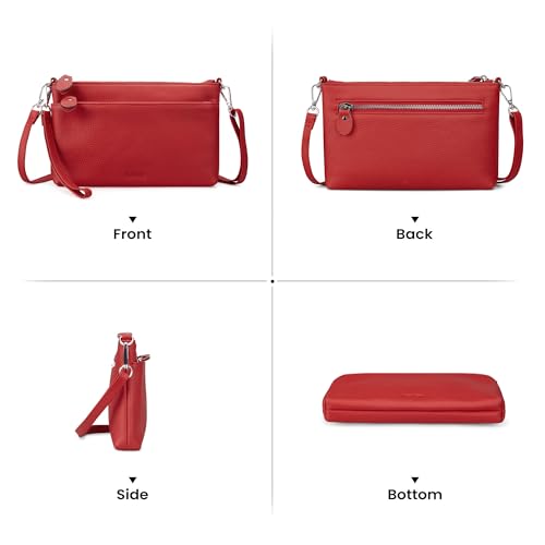 befen Genuine Leather Wristlet Clutch Wallet Purses with RFID Blocking, Small Crossbody Bags Shoulder Handbag for Women - color: Fire-engine Red