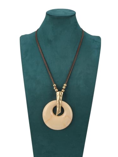 Leather Necklace for Women Large Pendant Hippie Choker Necklace Vintage Sweater Necklace Chunky Boho Necklaces for Women - style: Cord Pendant Necklace