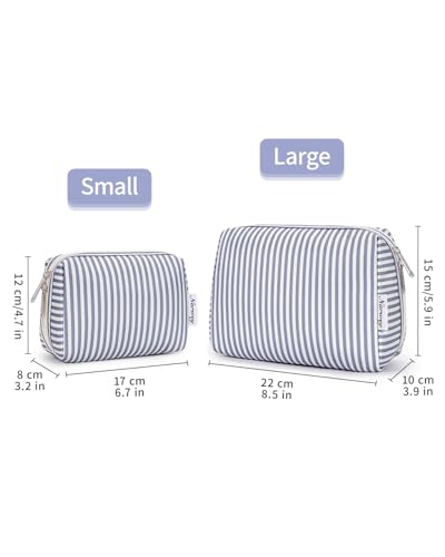 Narwey Striped Makeup Bag Travel Cosmetic Bag Organizer Toiletry Bag Make Up Bags with Compartments for Women Girls (Large, Greyish Blue Stripe) - color: A-Greyish Blue Stripe, style: Large