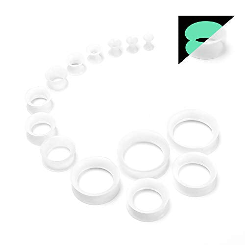 WBRWP 20/28pcs Ear Stretching kit Set: Hollow Hard/Soft Silicone Plugs and Tunnels Ear Expander Gauges Stretcher Body Piercing Jewelry - style: 28pcs Thin/Glow in Dark