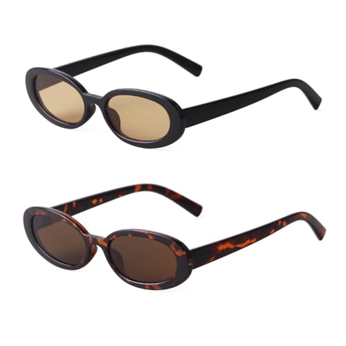 90s Sunglasses for Women Men Retro Small Oval Sunglasses - color: Black/Orange+leopard/Brown