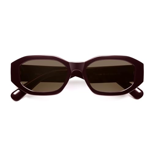 VANLINKER Trendy Polarized Hexagon Sunglasses for Women Men Retro 90s Rectangle Shades Vintage Square Frame VL9887 - color: C5-burgundy/Brown