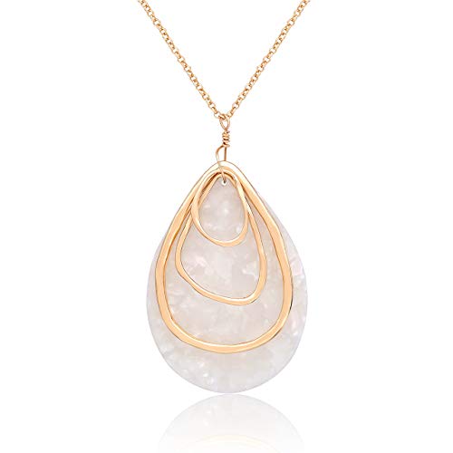 MOLOCH Long Necklace For Women Geometry Teardrop Acrylic Circle Pendant Necklace Statement Boho Acetate Resin Necklace Minimalist Gift - color: White