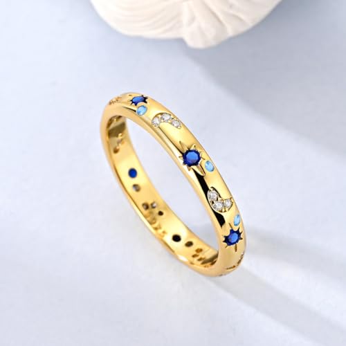 Hapour 925 Sterling Silver Ring for Women,Eternity Gorgeous Rings Stackable Rings for Women as Gifts Ring Size 4-11 - color: A-Gold