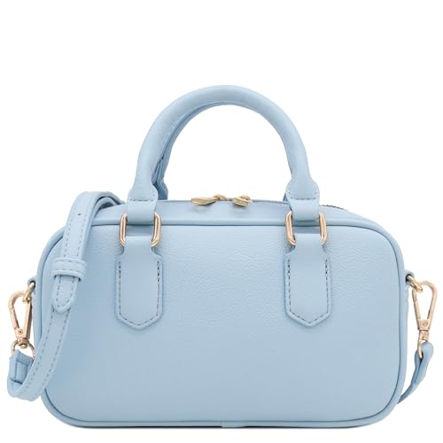 FashionPuzzle Mini PU Leather Satchel Purse Top Handle Crossbody Bag - color: Light Blue