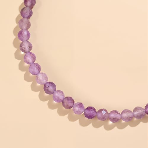 Natural Gemstone Beads Bracelets Healing Crystal Stone Beaded Bracelet for Women Men Handmade Spiritual Jewelry Gifts - color: Amethyst, size: Faceted Round Beads