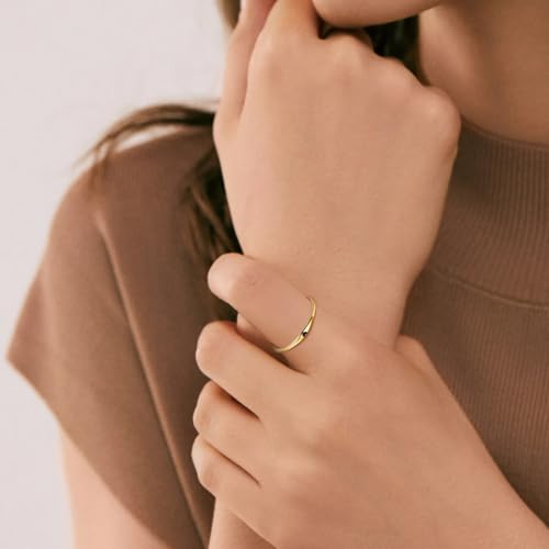 925 Sterling Silver Heart Ring for Women, 1mm Ultra Thin 14K Plated Gold Hypoallergenic Wedding Band with Black/Yellow/Red/Blue/Pink Love, Promise Stack Travel Jewelry Gifts Size 5-10 - color: H-Gold-Black