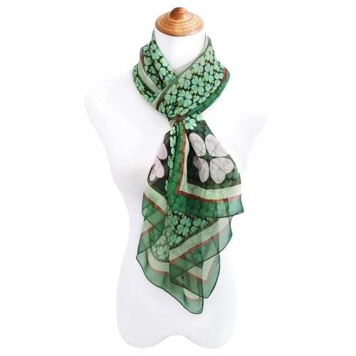 E-Clover Unique Fashion Women's Scarf Chiffon Sheer Scarves for Women Lightweight - color: Green Clover