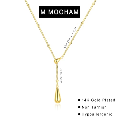 M MOOHAM Gold Necklace for Women Non Tarnish - Dainty 14K Gold Plated Beaded Chain Small Pendant Necklaces Simple Pearl Circle Beads Teardrop Pendant Necklace for Women Trendy Jewelry Gifts - color: “Teardrop Pendant