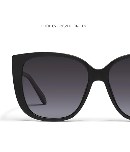 QUAY Ever After Oversized Sunglasses, Cat Eye Sunglasses With UV Protected Lenses, Designer Shades For Women - color: Matte Black/Smoke
