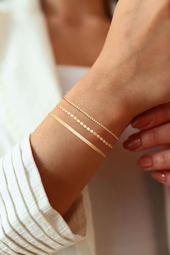DEARMAY Sterling Silver Plated Bracelets Set for Women Waterproof, Non Tarnish Sterling Silver Link Chain Bracelets Pack Dainty, Fashion Jewelry Gifts for Everyday Comfortable - color: 3Pcs Silver Bracelet B
