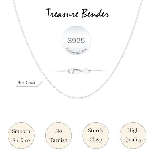 S925 Sterling Silver Box Chain Necklace for Women - 0.8mm Sterling Silver Box Chain Necklace Thick Sturdy Colourfast Chain Necklaces Jewelery for Women 16/18/20/22/24 Inch - color: Silver