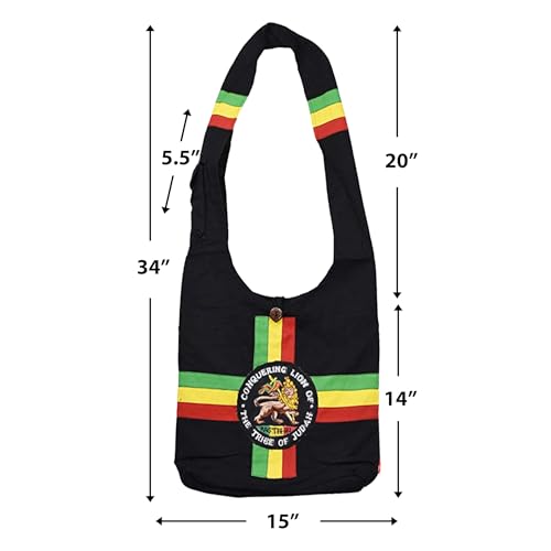 Mandala Crafts Hippie Bag, Large Boho Hobo Purse for Women, Crossbody Shoulder Sling Bags for Indie Style Bohemian Accessory - style: Rasta Lion