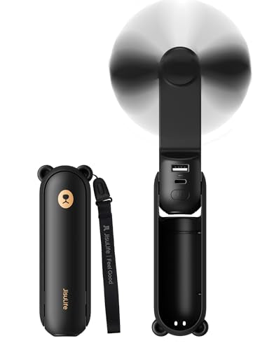 JISULIFE 3 IN 1 Handheld Mini Fan - Portable Fan & Power Bank & Flashlight, 19H Max Cooling, USB Rechargeable, Pocket-Sized for Travel, Cruise, Concerts, Makeup, 2026 Summer Gifts for Women(Black) - color: Black