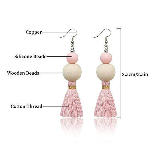 Boho Earrings for Women Dangling Lightweight Cute Earrings Handmade Tassel Dangle Earrings for Girls - color: Light Pink