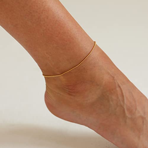 Dainty Ankle Bracelets for Women 18K Gold Plated Satellite Beaded Herringbone Lip Chain Anklets Simple Minimalist Summer Beach Foot Jewelry Christmas Gifts - color: Ball Chain-Gold