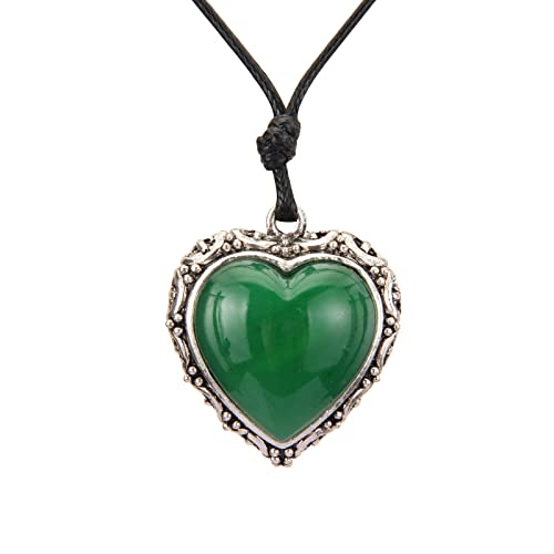 GelConnie Leather Cord Necklace Chain Multilayer Wooden Pendant Necklaces Vintage Jewelry Boho Long Sweater Necklace for Women Men - color: Green Heart Pendant Necklace