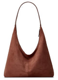 Womens Fashion Suede Shoulder Bags Large Tote Bag Retro Purse Handbag Casual Work Ladies Top Handle Satchel - color: B-brown