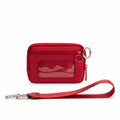 Wristlet Wallet for Women Mini Zip Card Case with Clear ID Window Zipper Coin Purse Lightweight Portable Keychain Wallet - color: Burgundy