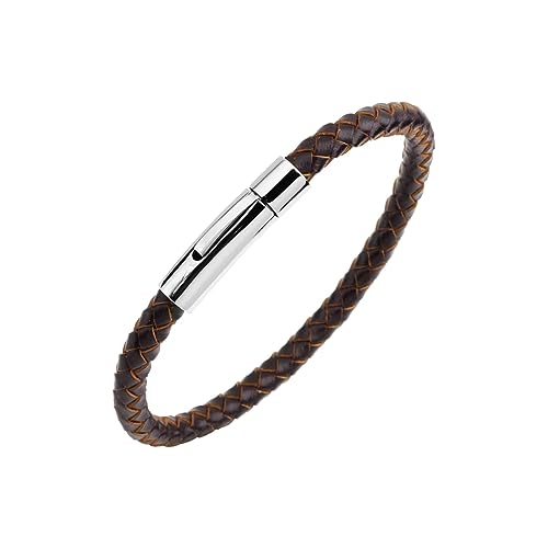 KunBead Braided Mens Leather Bracelets for Women with Stainless Steel Clasp Cuff Bangle Birthday Bracelet - color: Brown
