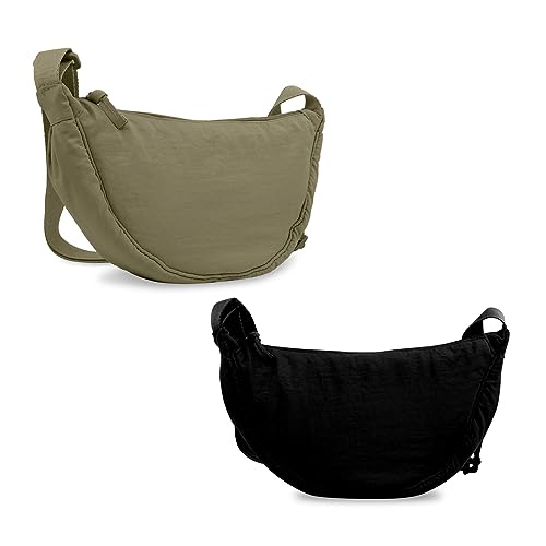 Nylon Crescent Crossbody Bag for Women Purses Trendy Men,Small Travel Sling Bag Hobo - color: Black+green, size: Small