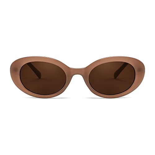 FEISEDY Sunglasses Womens, Retro Oval Cateye Sun Glasses Men, Small 90s Style B4128 - color: Brown