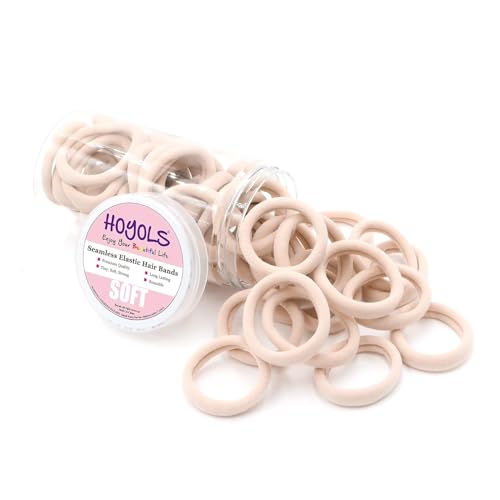 HOYOLS Soft Large Seamless Hair Ties, Gentle Stretch Nylon Ponytail Holder Bands for Thick Heavy Curly Hair, No Slip No Damage Scrunchies Headbands 100 Pcs (Light Blonde) - color: Light Blonde