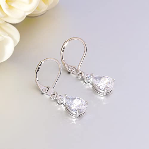 CiNily Teardrop Leverback Dangle Earrings for Women Hypoallergenic 14K Gold Plated Cubic Zircon Drop Earrings Fashion Crystal Earrings for Girls Jewelry Christmas Gifts - color: White Gold-White CZ