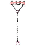 Black Leather Choker Collar For Women, Handmade Heart Slip Chain Choker Long Necklace with Adjustable Buckle - color: B-Pink-Black-Pink, size: 24''chain
