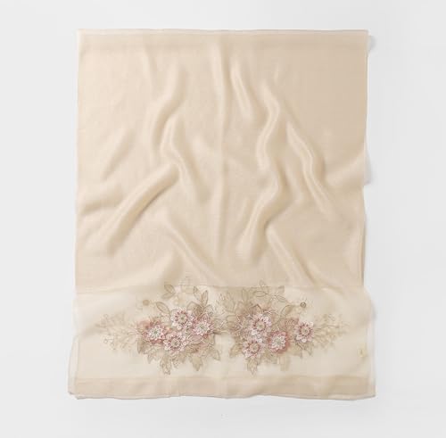 Jeelow Silk Blend Floral Fashion Scarf Shawl Wrap Lightweight Sheer For Women Floral Embroidery Wedding Party Prom - color: Champagne Bloom