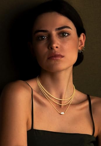 BERISO 14K Gold Plated Layered Necklace for Women, 3 Layer Dainty Gold Necklace with Minimalist Pendant, Elegant Everyday Gold Jewelry Gift - style: layered necklace-D