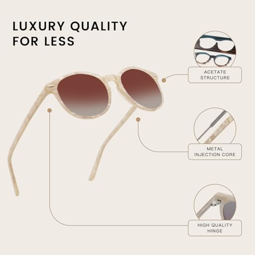 DUCO Women's Trendy Retro Round Acetate Polarized Sunglasses, UV400 99% Glare Block, Lightweight for Daily & Outdoor - color: Beige Frame Brown Lens