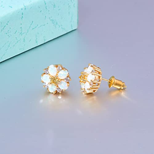 CiNily Flower Earrings,Opal Stud Earrings Sterling Silver or White Gold/Rose Gold Plated Ladies Flower Stud Earrings Cute Unique Earrings for Girls - color: yellow gold