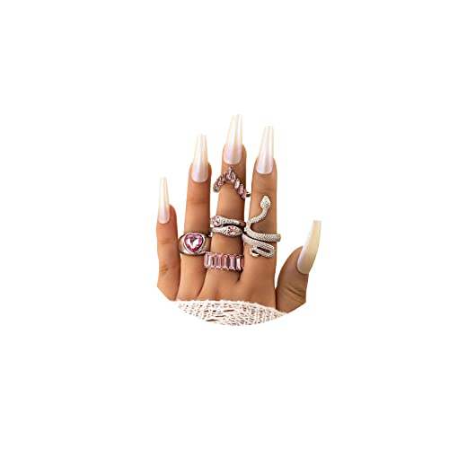 CSIYANJRY99 Silver & Gold Snake Rings Set - Vintage Punk Serpent & Gothic Knuckle Rings - Boho Stackable Cobra Finger Ring Jewelry - color: D-pink