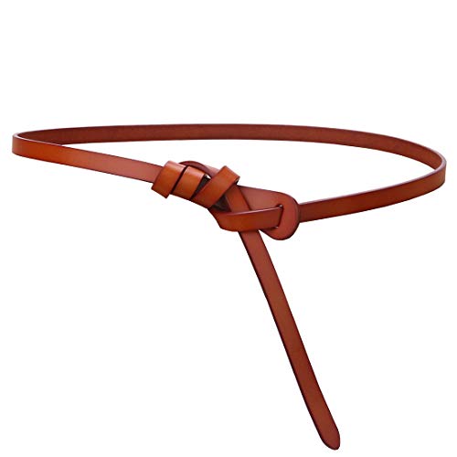 shengweiao Women's Adjustable Leather Belts Fashion Skinny Waist Strap - color: Brown, size: Small