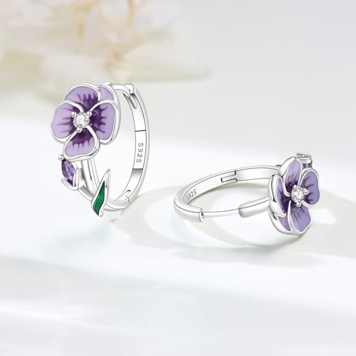 Earrings for Women 925 Sterling Silver Hoop Earring Colorful Cute Fashion Hoop Earrings Graduation Birthday Jewelry Gifts for Women - color: Violet Earrings