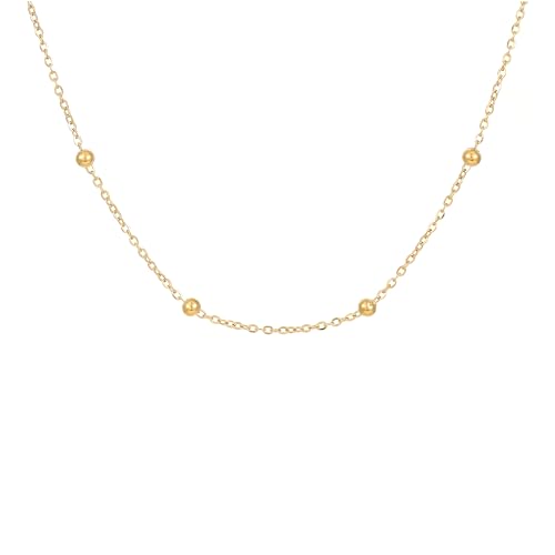 NONAMOIS Gold Chain Necklace for Women Dainty 18K Gold Plated Thin Satellite Beaded Turquoise Necklace Simple Layered Boho Jewelry Christmas Gifts - color: Beaded-Gold