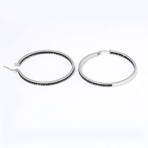 CiNily Mult-colors Crystal Stainless Steel Hoop Earring for Women Hypoallergenic Jewelry for Sensitive Ears Large Big Hoop Earrings 2" - color: Black